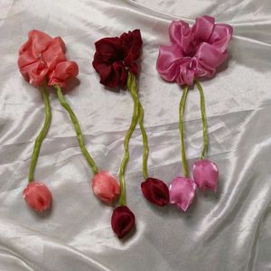 Floral tulip Scrunchies pack of 3