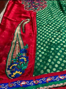 Red & Green Embroidered Saree