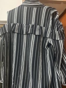 Black And White Striped Cold Shoulder Shirt