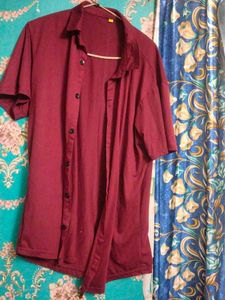 Maroon Short Sleeve Button-Up Shirt