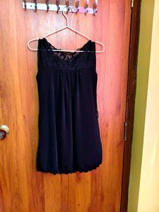 Elegant Black Mini Dress with Lace Yoke