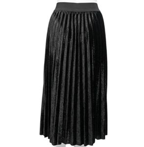 Elegant Black Velvet Pleated Midi Skirt