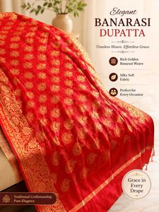 Red Banarasi Silk Dupatta