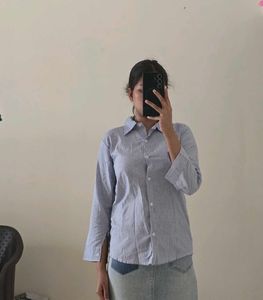 Blue Striped Button-Up Shirt