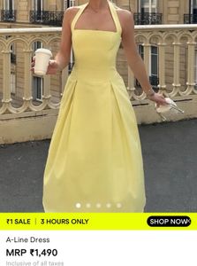 Elegant Yellow A-Line Halter Neck Dress