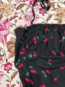 Black Cherry Print Mini Dress