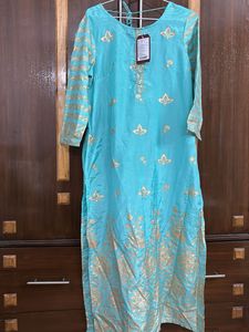 Beautiful Blue Kurta set with Gold Print