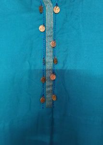 Teal Kurti with Embroidered Sleeves