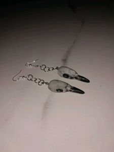Gothic Bird Skull Dangle Earrings