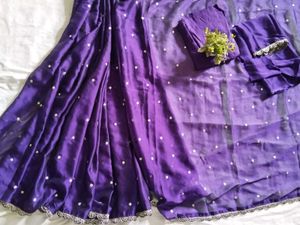 purple saree with Sitara work