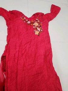 Embroidered Red Kurta Set
