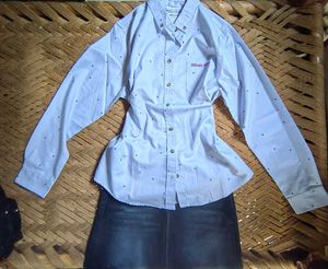 Light Blue Printed Button-Up Shirt