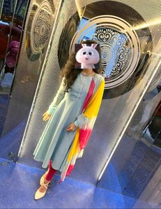 Women Sky Blue Kurta With Dupatta Set