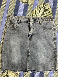 washed denim blue skirt