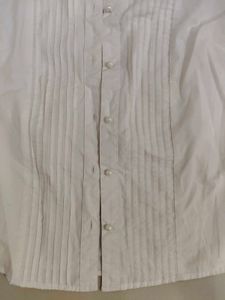 White Pleated Button-Up Shir