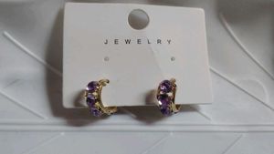 Sparkling Purple Gem Hoop Earrings