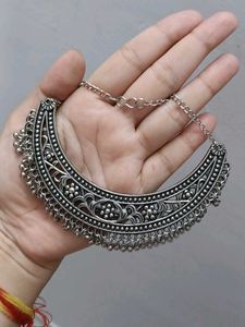 Boho Silver Oxidized Choker Necklace