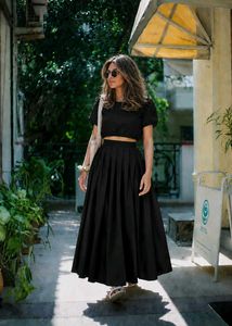 Chic Black Crop Top &amp; Maxi Skirt Set