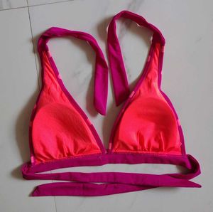 Vibrant Pink Polka Dot Bikini Top