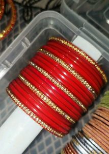 Red Bangles with Golden Embellishments