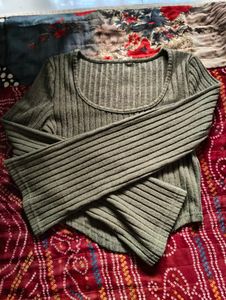 Ribbed Bell Sleeve Crop Top