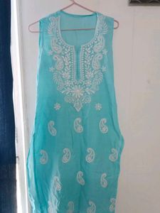 Beautiful Blue Kurta with White Embroidery