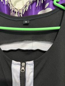 Black Dress with White Zipper Detail