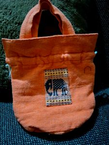 Cute Orange Drawstring Pouch with Elephant