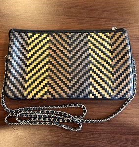 Woven Chevron Clutch with Chain Strap