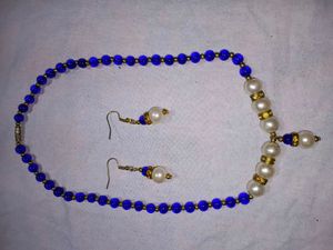 Blue Pearl Necklace and Earring Set