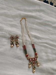 Elegant Pearl &amp; Kundan Necklace Set