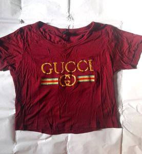 Gucci Maroon Fitted Crop Top Girl's Women Xs Tee