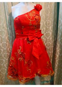 Stunning Red Embellished One-Shoulder Dress