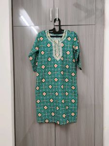 Pure Cotton Embellished Green Bandhani Kurta