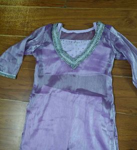 light Purple Kurta with pant & crop top