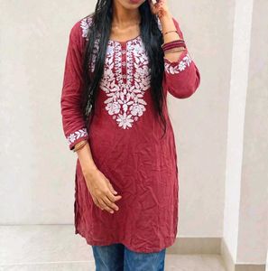 Maroon Kurta with White Embroidery