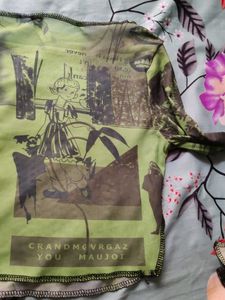 Green Graphic Print sheer Top,(size-xs)