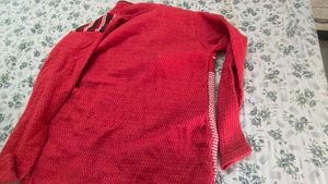 Red Knit Cardigan with Pockets