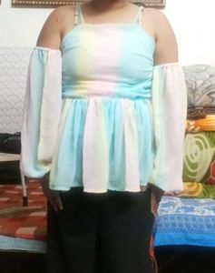 Rainbow Pastel Cold Shoulder Top