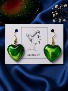 Emerald Heart Resin Earrings