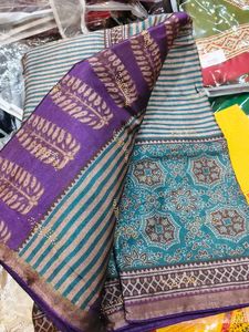 Elegant Striped &amp; Floral Saree