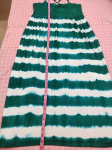 Green &amp; White Striped Maxi Dress Canadian Brand