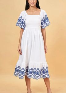Pantaloons White Embroidered Midi Dress