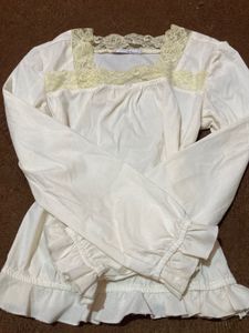 Cream Lace Trim Long Sleeve Top
