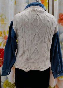 Unique Denim &amp; Knit Sweater Vest