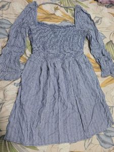 Blue &amp; White Striped Smocked Dress