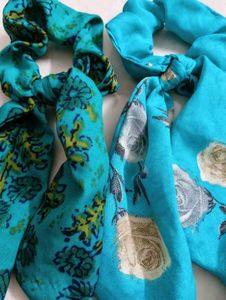 Floral Print Scrunchies with Bows (Set of 3)