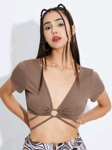 ‼️Price Drop‼️Brown Tie Up Crop Top