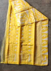 Vibrant Yellow soft all body weaving Jamdani saree
