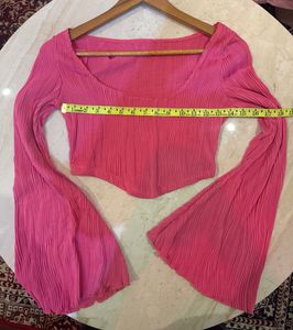 Pink Bell Sleeve Cropped Top